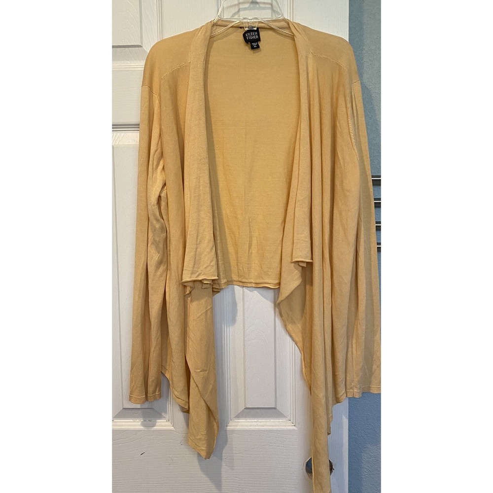 Eileen Fisher Peach Beige Silk Blend Cardigan Sz XL Light Open Front Long Front